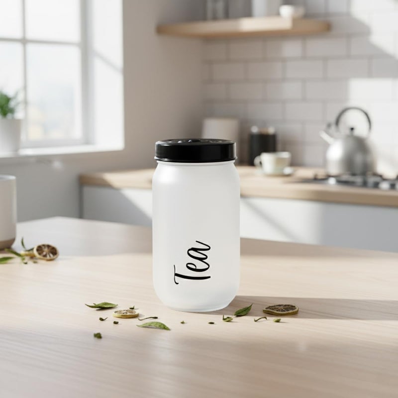 Herevin 1-Liter Decorated Glass Jar - Stylish White Ice Color-Painted Tea Canister for Freshness and Elegance - Image 3